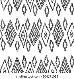 Diamonds seamless pattern.Traditional ethnic pattern. Brushwork by hand. Black and white vector image.template for printing on fabric,seamless surfaces and wrapping paper.