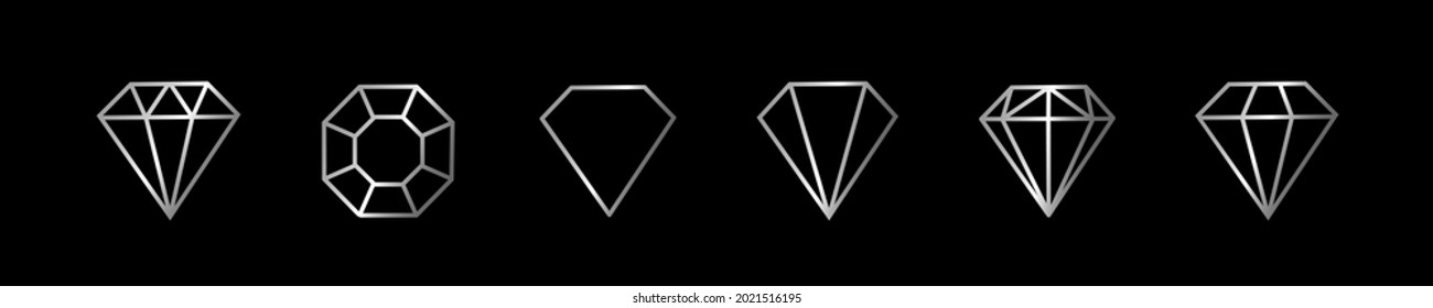 Diamonds set in a flat style on black background. Vector illustration.