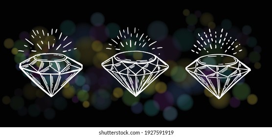 Juego de diamantes, estilo dibujado a mano, ilustración vectorial.

