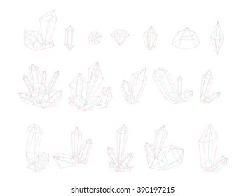 Diamonds set isolated on a white background fashion brightly colored hipster style. Natural stones crystal rhinestones 