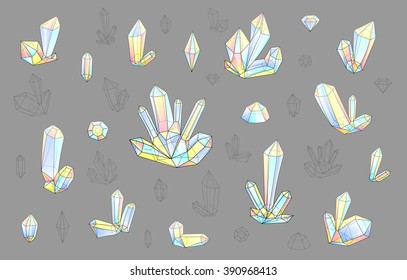 Diamonds set isolated on a white background fashion brightly colored hipster style. Natural stones crystal rhinestones 