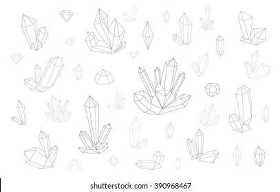 Diamonds set isolated on a white background fashion brightly colored hipster style. Natural stones crystal rhinestones 