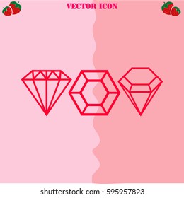 Diamonds set vector  icon. Strawberry Background.