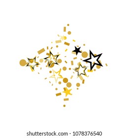 Diamonds shaped Christmas gold and black stars confetti falling isolated on white.