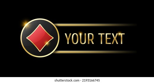 Diamonds sign on round button. User interface ui ux element for mobile app or website. Casino or poker themed navigation bar on black background.