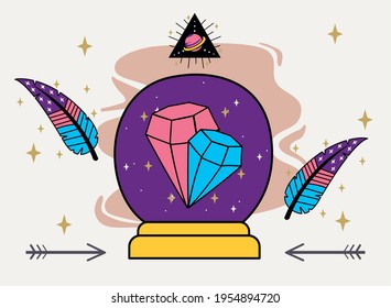 diamonds in sphere and feathers
