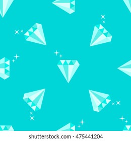 Diamonds with stars. Geometric seamless pattern on blue background. Flat style vector illustration