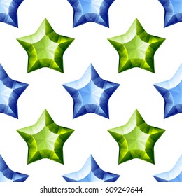 Diamanten Sterne Nahtlose Muster. Hintergrund-Elemente mit blauer und grüner Mode. Luxuriöse abstrakte geometrische Textur. Design-Vorlage für Bildschirmhintergründe, Umhüllungen, Stoffe oder Textilien. Vektorgrafik