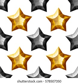 Diamonds Stars Seamless Pattern. Yellow and Black Fashion Background Elements. Luxury Abstract Geometric Texture. Design Template for Wallpaper, Wrapping, Fabric or Textile. Vector Illustration