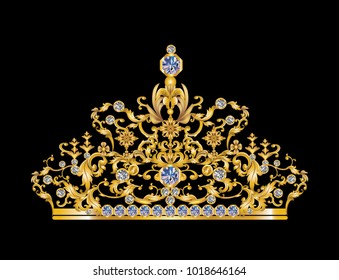 Diamonds tierra with golden Victorian elements ,vector,illustration