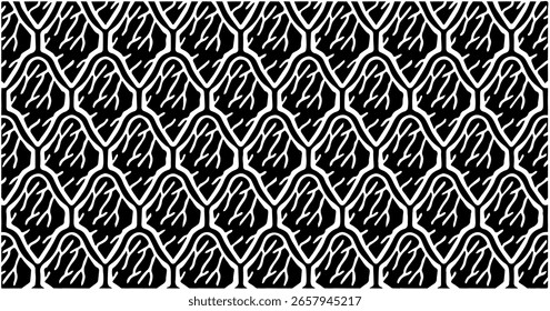 Padrão sem costura abstrato em forma de diamante em preto e branco com contornos em camadas.