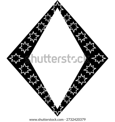 Diamond-shaped border with star patterns, black and white vector frame for unique certificates, awards, or artistic borders.