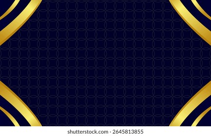 Diamond-shaped center bordered by golden arcs on royal luxury blue background with repeating circle motif, excellent for upscale packaging designs.