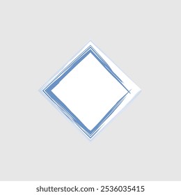 a diamond-shaped design with a white center, surrounded by layered brushstrokes in varying shades of blue.