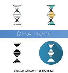 Diamond-shaped DNA helix icon. Deoxyribonucleic, nucleic acid. Chromosome. Molecular biology. Genetic code. Genome. Genetics. Flat design, linear and color styles. Isolated vector illustrations