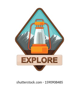 Diamond-shaped Exploration and Camping Label Vector Design Isolated on White Background