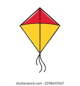 Diamond-shaped kite, red and yellow, with a tail