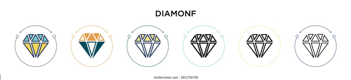Diamonf icon in filled, thin line, outline and stroke style. Vector illustration of two colored and black diamonf vector icons designs can be used for mobile, ui, web