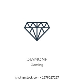 Diamonf icon. Thin linear diamonf outline icon isolated on white background from gaming collection. Line vector sign, symbol for web and mobile