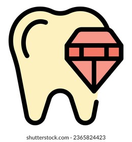 Diamont tooth icon outline vector. Diamond gem. Glass stone color flat