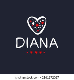 Diana Calligraphy female name, Vector illustration.