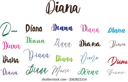 Diana Girl Name in Multi Fonts Typography Text