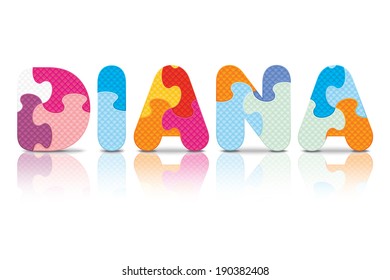 DIANA written with alphabet puzzle - vector illustration