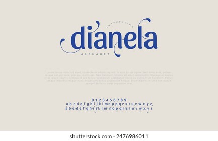 Dianela premium luxury elegant alphabet letters and numbers. Vintage wedding typography classic serif font decorative vintage retro. creative vector illustration