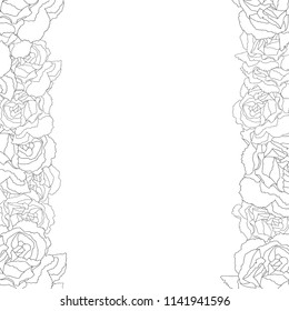 Dianthus caryophyllus - Carnation Flower Outline Border. Vector Illustration. 