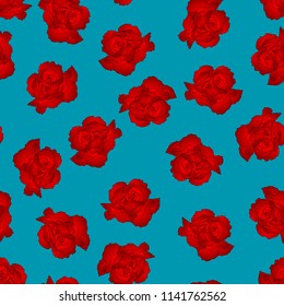 Dianthus Caryophyllus - Red Carnation Flower On Blue Background. Vector Illustration. 