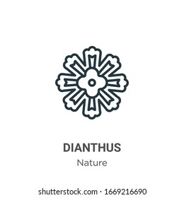 Icono de vector de contorno de Dianthus. Icono de dianuro negro en línea delgada, ilustración de elemento simple vector plano del concepto de naturaleza editable trazo aislado en fondo blanco