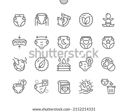 Diaper. Absorbent, light and organic materials. Baby care. Newborn, maternity. Pixel Perfect Vector Thin Line Icons. Simple Minimal Pictogram