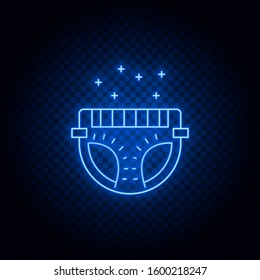 diaper, baby neon icon. Blue neon vector icon. Transparent background.