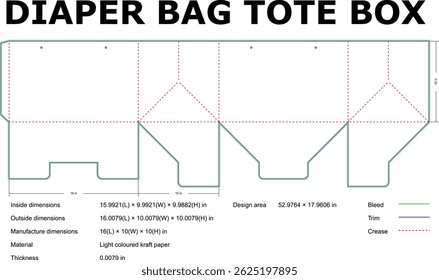 Diaper Bag Template Die Cut Layout With Dimensions For Manufacturing And Design