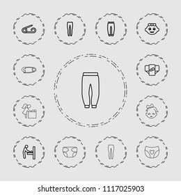 Diaper icon. collection of 13 diaper outline icons such as baby changing room, pin, baby girl, underpants. editable diaper icons for web and mobile.