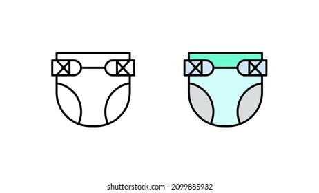 Diaper icon special collection colorful icon set. Upload modern diaper vector. Design element colored flat icon and linear symbol. Editable linear icon set.