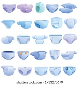 Diaper icons set. Cartoon set of diaper vector icons for web design