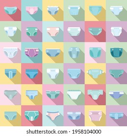 Diaper icons set. Flat set of diaper vector icons for web design