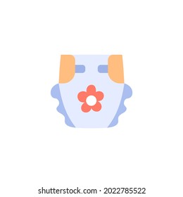 Diaper isolated flat icon. Blue newborn nappy on white background. Color vector illustration.