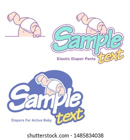 Diaper logo template. Baby in diaper emblem. Cute little boy or girl, newborn, toddle. Baby upside down.  Baby care symbol. Logotype for children product. Product design. Color vector illustration.