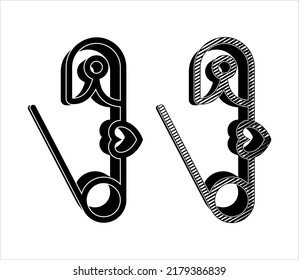Diaper Pin Icon, Loincloth, Nappy, Safety Pin, Spring Mechanism, Clasp Vector Art Illustration