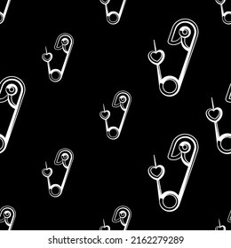 Diaper Pin Icon Seamless Pattern, Loincloth, Nappy, Safety Pin, Spring Mechanism, Clasp Vector Art Illustration