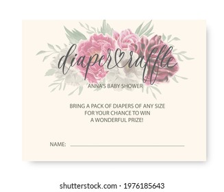 Diaper raffle Baby shower card. Wavy elegant calligraphy spelling for decoration