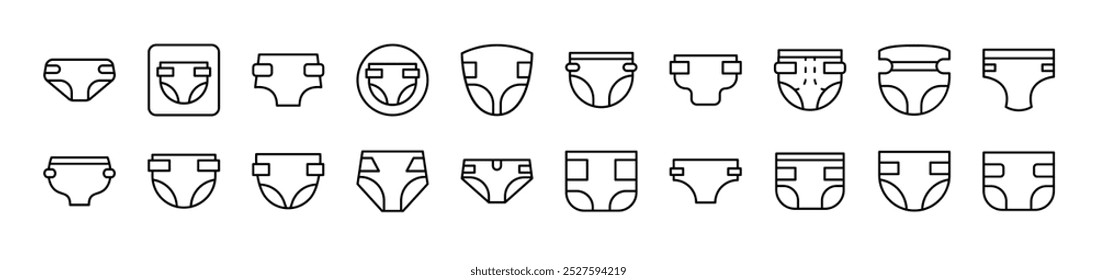 Conjunto de Ícones de Fraldas para Interface do Usuário, Cartões, Livros, Aplicativos. Traço editável. Adequado para sites, livros, cartões, aplicativos 