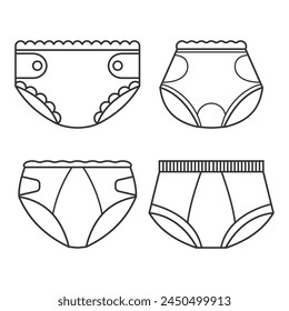 Diapers vector line icons set isolated on a white background.
