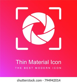 Diaphragm in focus square lines symbol for photography interface red and pink gradient material white icon minimal design
