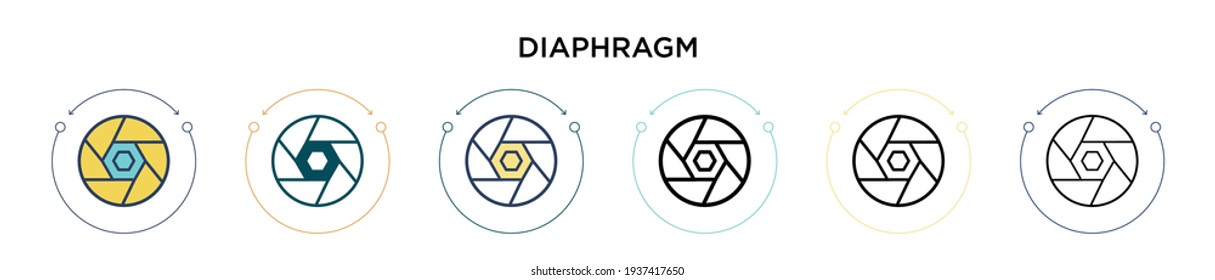 Diaphragm icon in filled, thin line, outline and stroke style. Vector illustration of two colored and black diaphragm vector icons designs can be used for mobile, ui, web