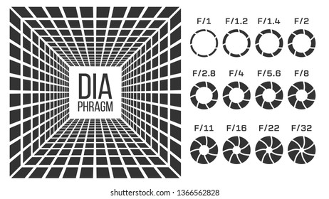 Diaphragm, Lens Aperture Vector Monochrome Banner Template. Diaphragms With F Numbers Icons Set. Camera Shutter Isolated Cliparts Pack. Photography Equipment Focusing 3D Realistic Illustration