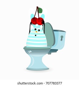 diarrhea concept. funny illustrations. a rabbit and a toilet with a cherry.