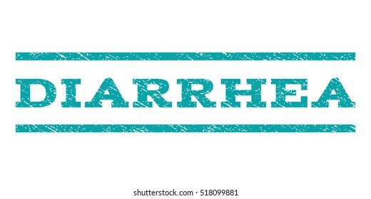 Diarrhea watermark stamp. Text caption between horizontal parallel lines with grunge design style. Rubber seal stamp with scratched texture. Vector cyan color ink imprint on a white background.